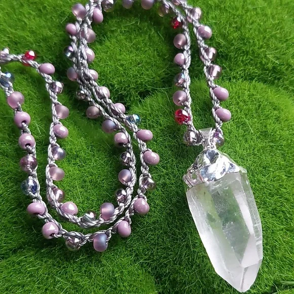 Silver Quartz Crystal Necklace Artisan Jewelry by Rust Belt Raised - Picture 10 of 12